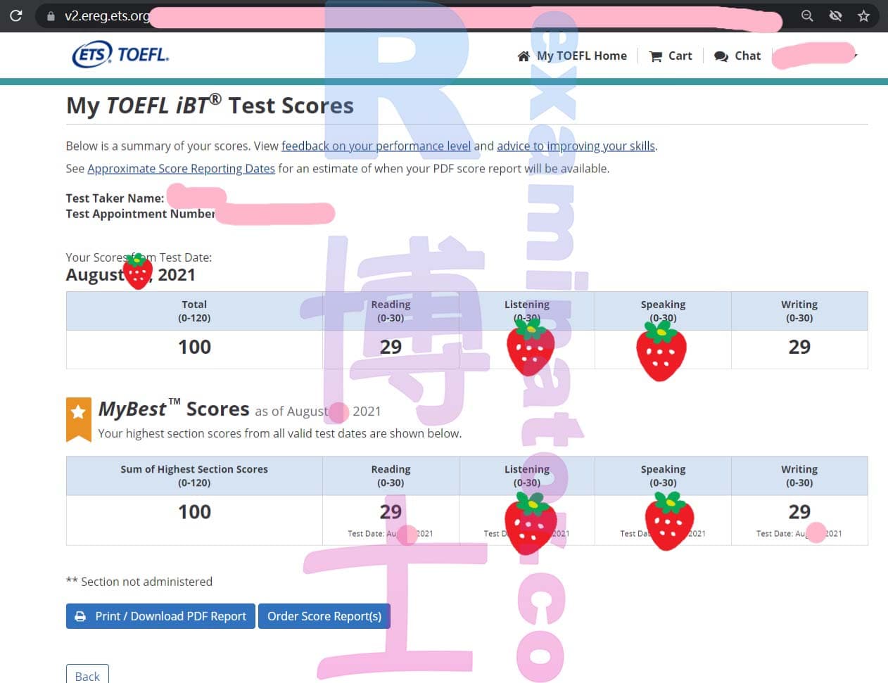 Erfolgsbild für Betrug im TOEFL Erfolgsgeschichte #188