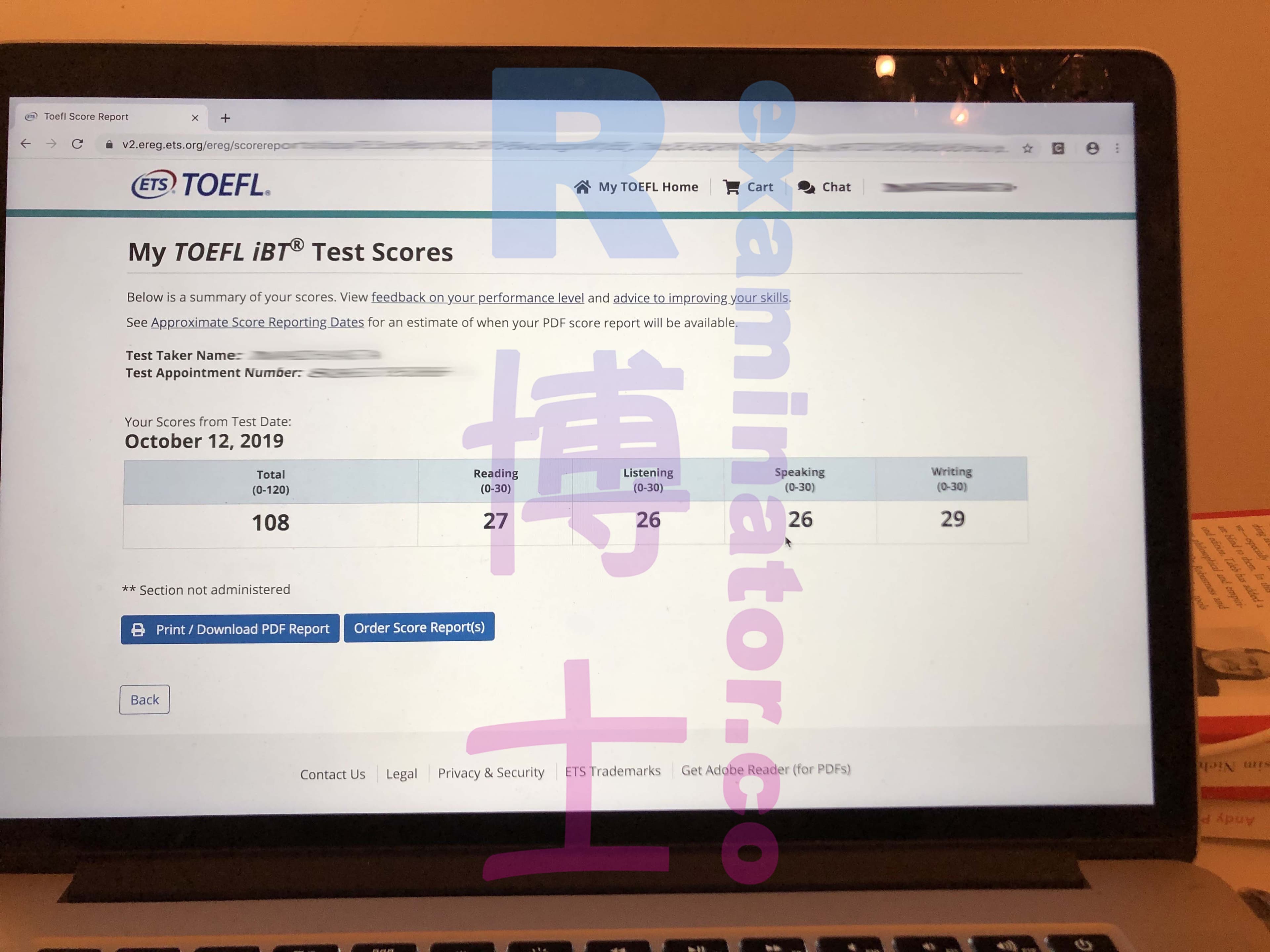 Erfolgsbild für Betrug im TOEFL Erfolgsgeschichte #56