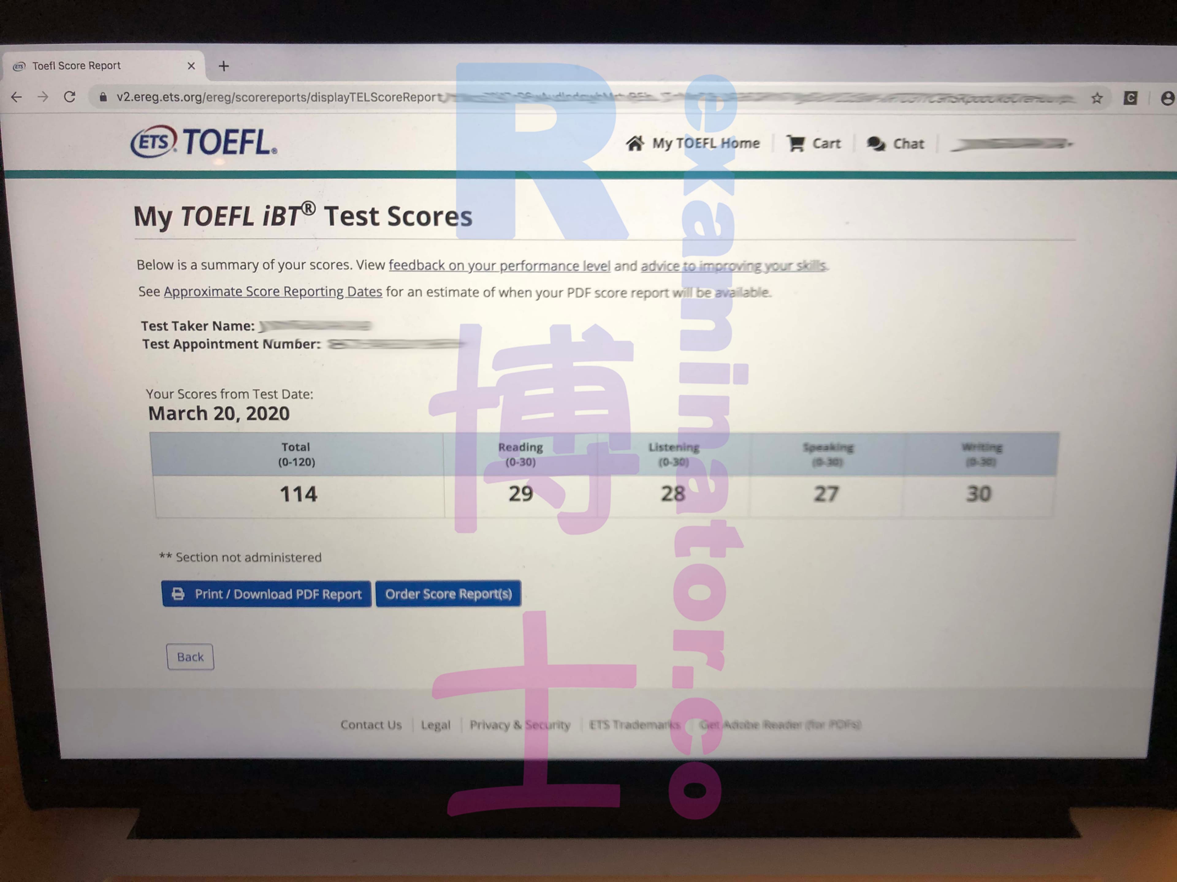 Erfolgsbild für Betrug im TOEFL Erfolgsgeschichte #69