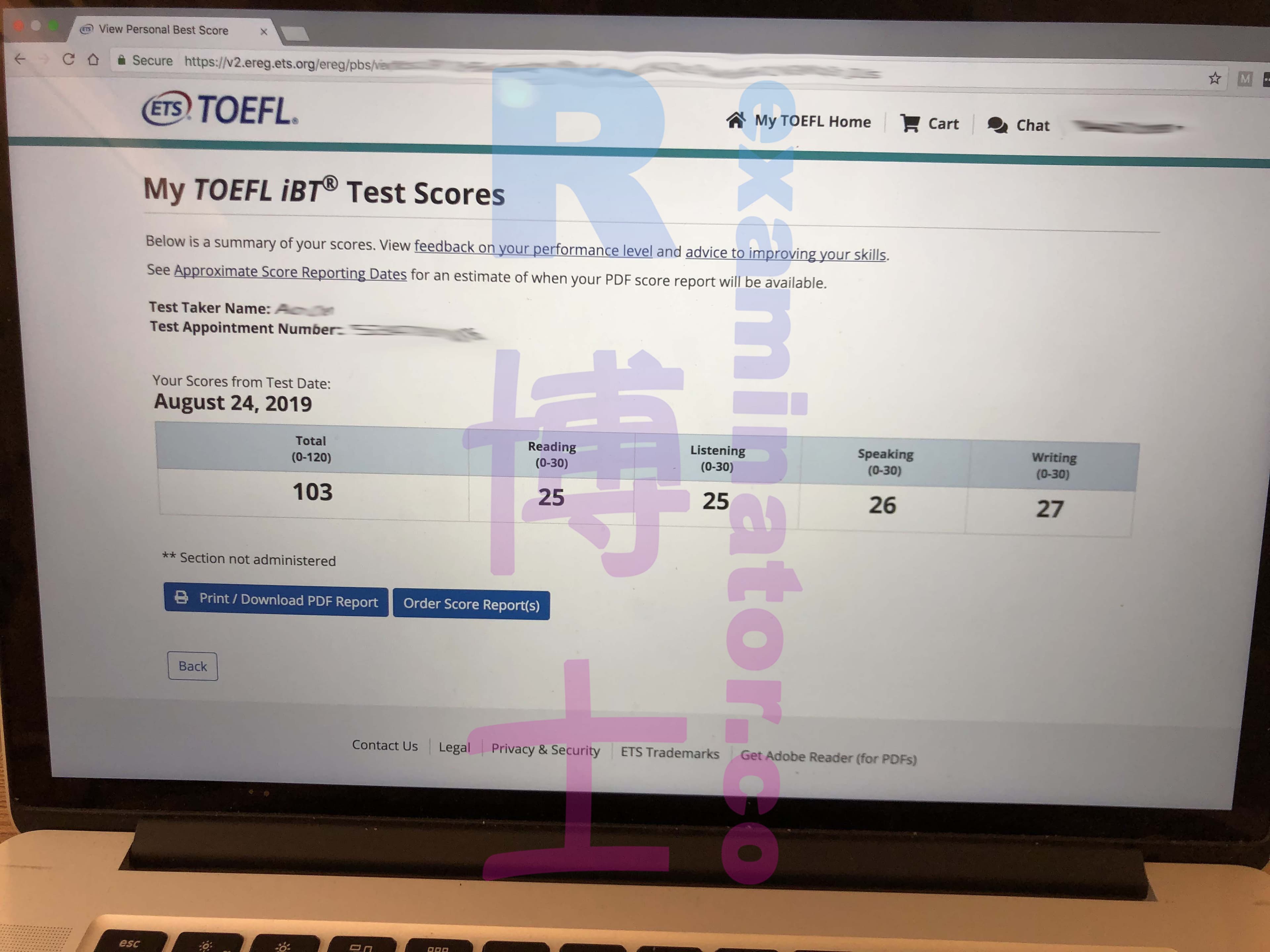 Erfolgsbild für Betrug im TOEFL Erfolgsgeschichte #47