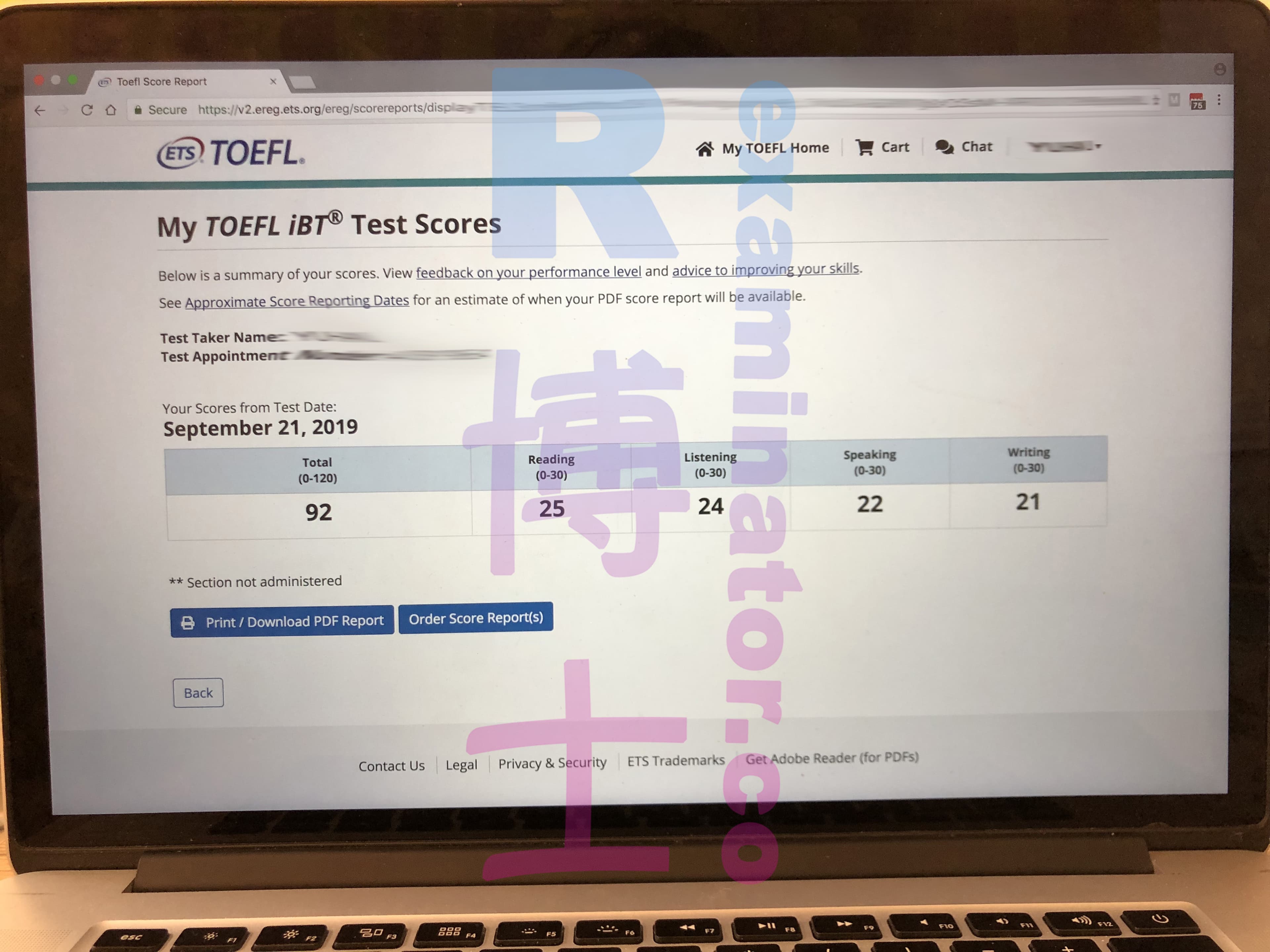 Erfolgsbild für Betrug im TOEFL Erfolgsgeschichte #53