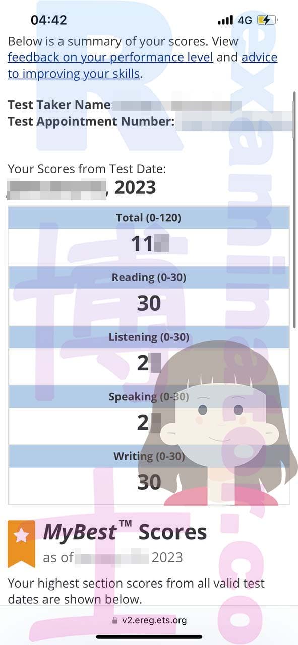 Erfolgsbild für Betrug im TOEFL Erfolgsgeschichte #542