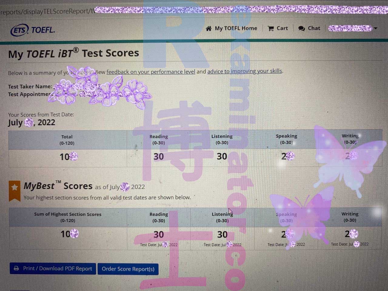 Erfolgsbild für Betrug im TOEFL Erfolgsgeschichte #355